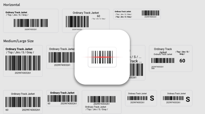 Vista de las distintas plantillas de etiquetas de códigos de barras disponibles en la app de BoxHero